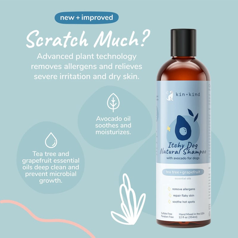 kin+kind Organic Dog Shampoo Itchy Skin Relief â€“ Natural Dog Shampoo for Dry, Sensitive Skin â€“ Moisturizing Formula with Coconut Oil, Olive Oil & Tea Tree â€“ Grooming Supplies â€“ Made in USA (12 fl oz) - Image 3